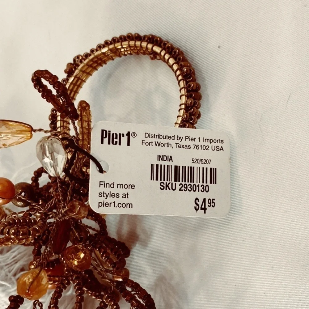 Set of 6 Pier 1 Beaded Floral Brown Gold Peach Napkin Rings